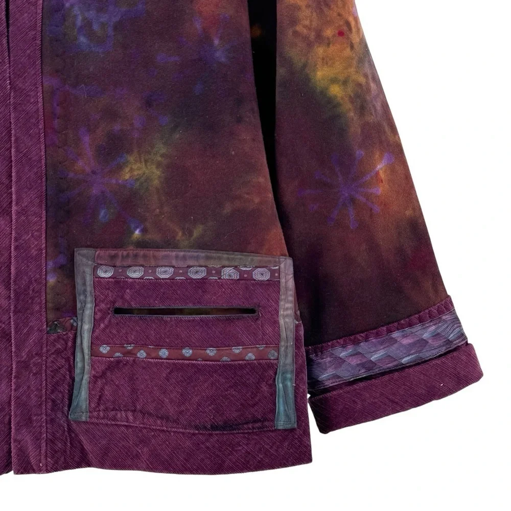 Handmade Tie Dye Lagenlook Cardigan Sweatshirt Kimono Jacket Cord Trim | XL/XXL